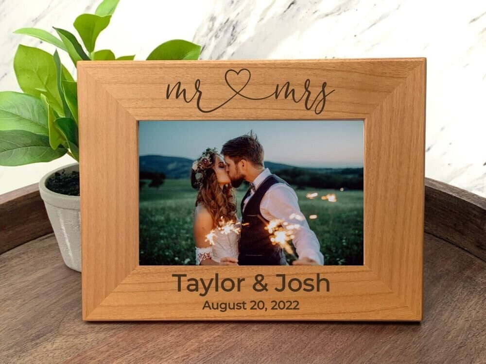 Run Wild Engraving picture frame two names date Mr & Mrs Picture Frame With Heart