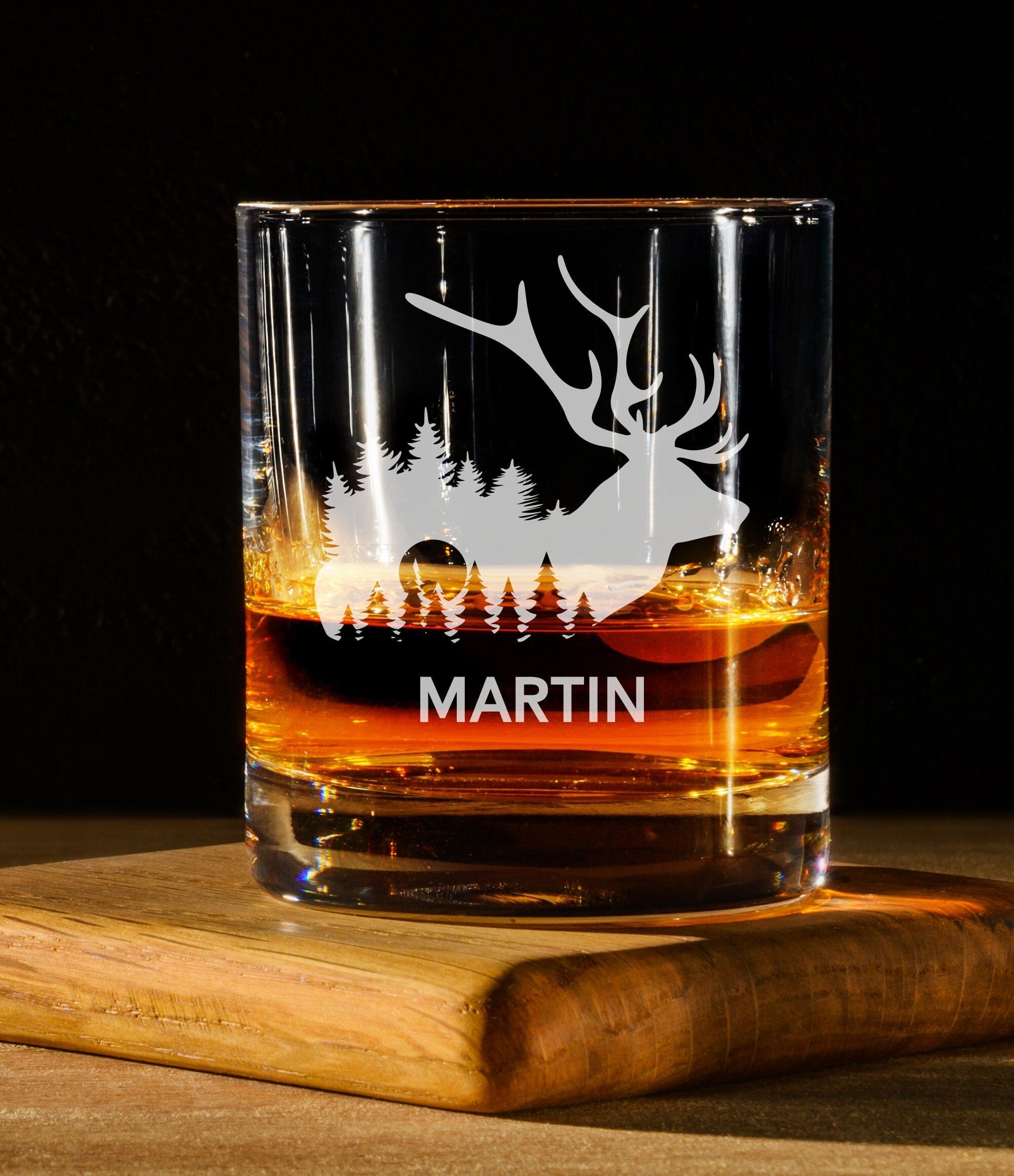 Run Wild Engraving Whiskey one name Dad Whiskey Glass With Trees And Deer Personalized