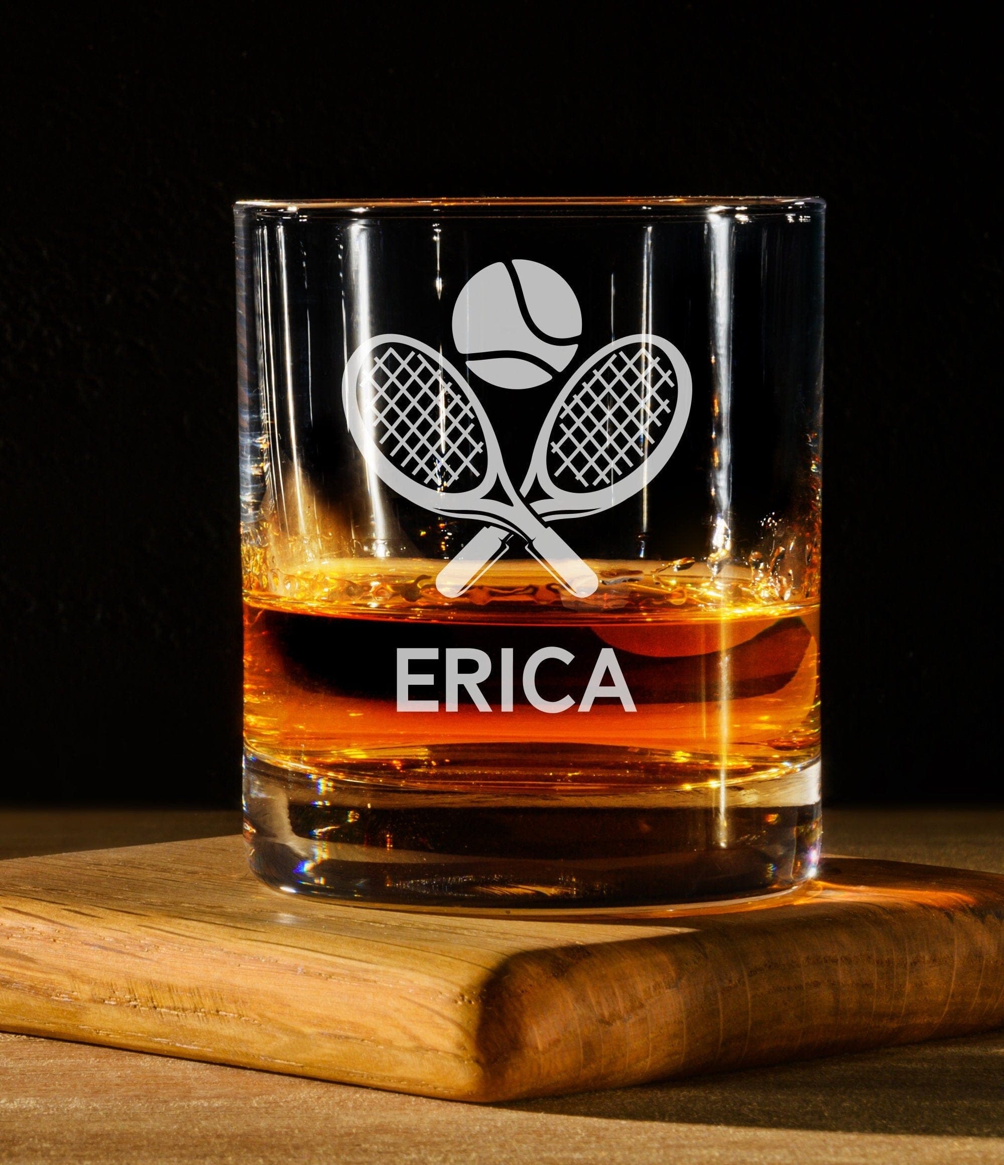 Run Wild Engraving Whiskey one name Tennis Whiskey Glass Personalized