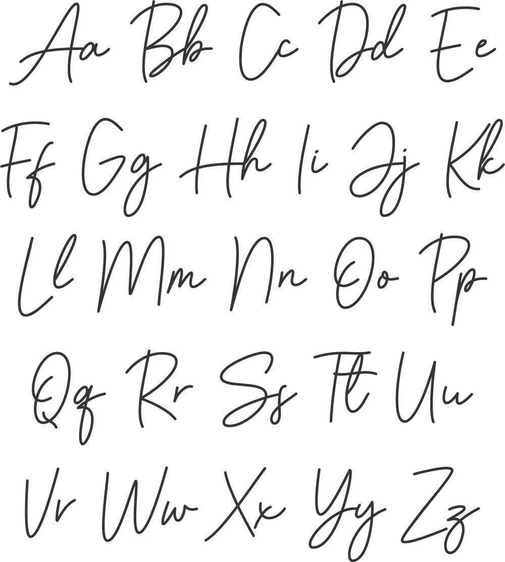 font letters used for teacher name. shows uppercase and lowercase letters