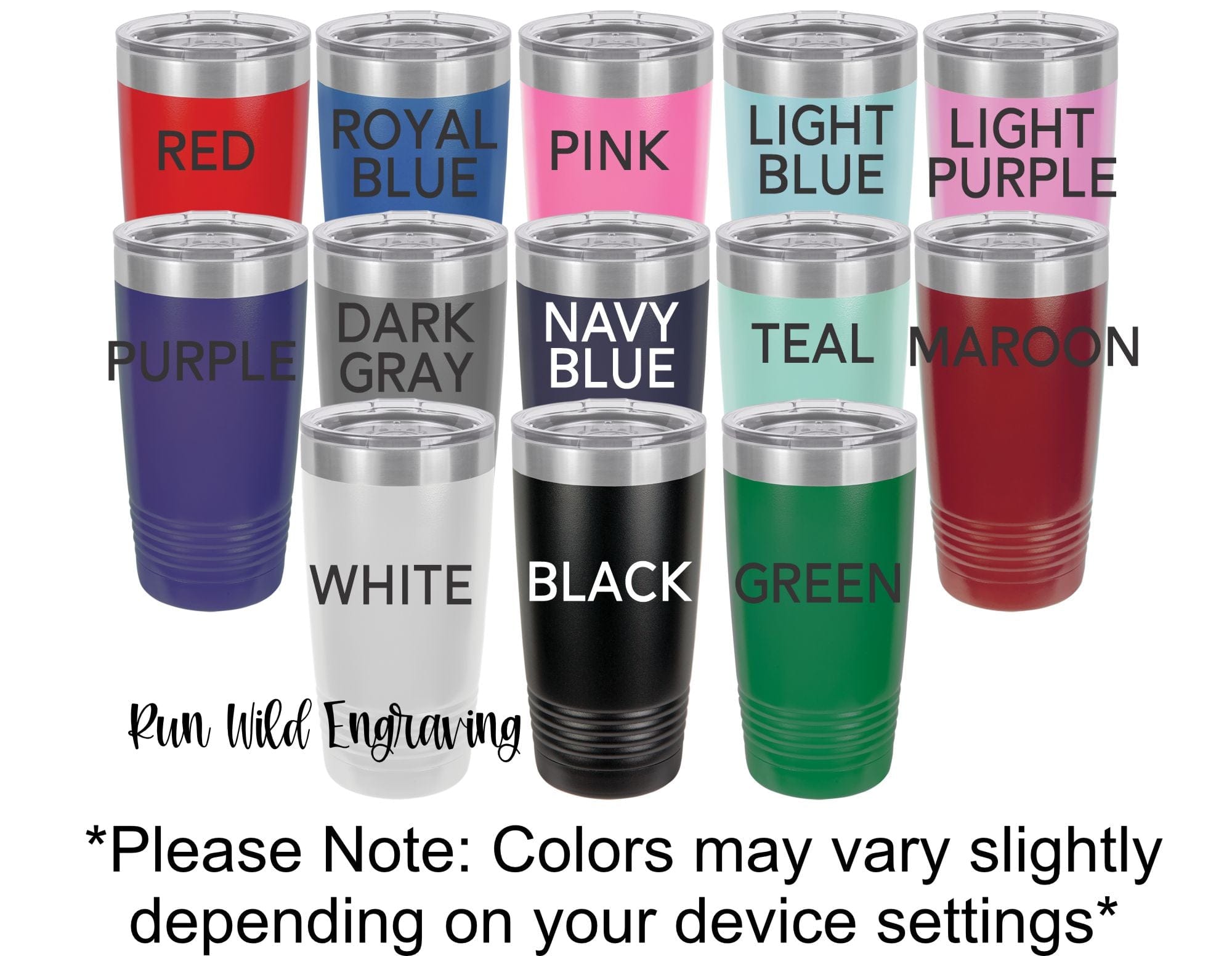 tumbler color chart - shows 13 colors