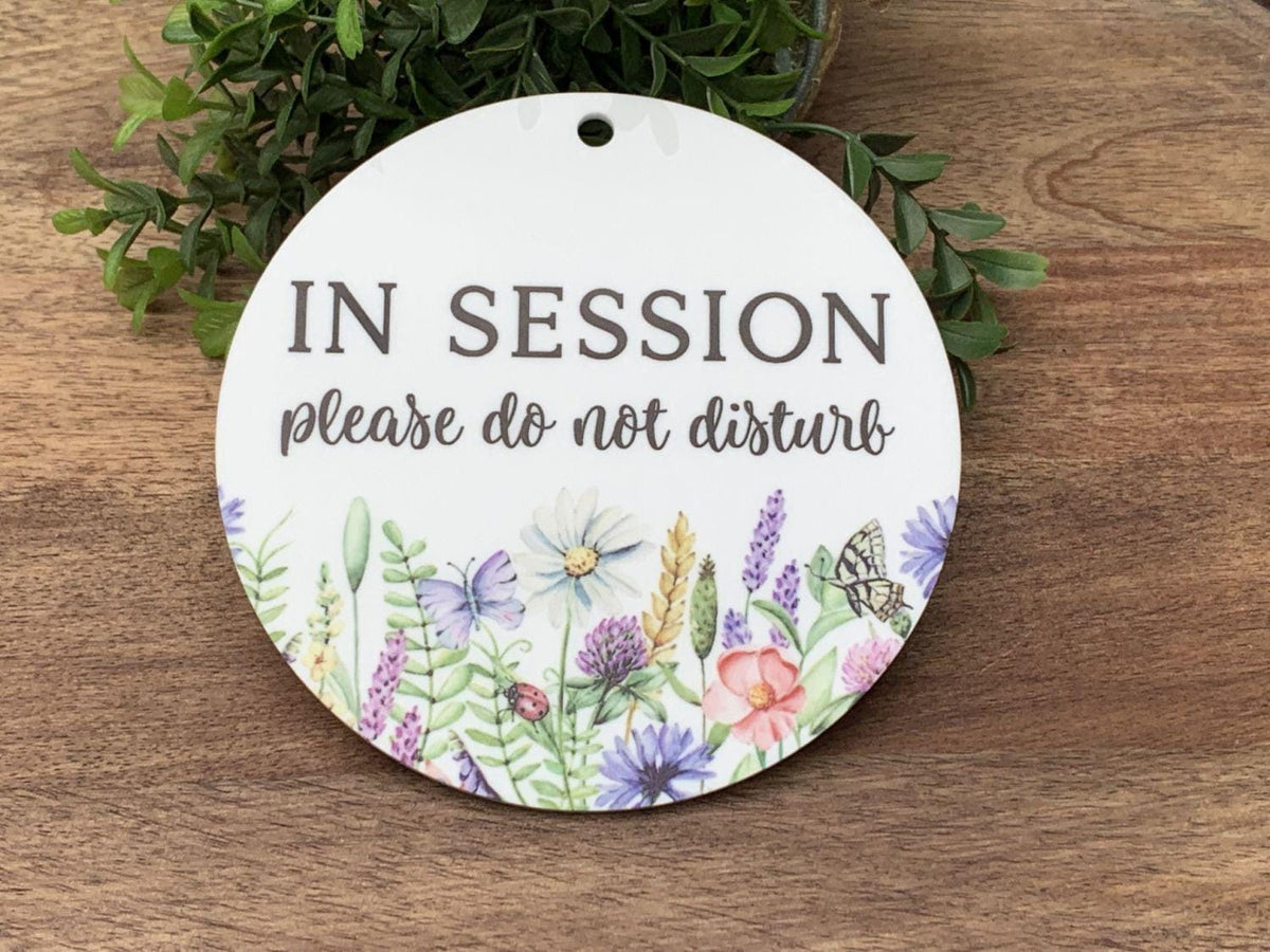 In Session Please Do Not Disturb | White Acrylic Spa Sign UV printed on white acrylic