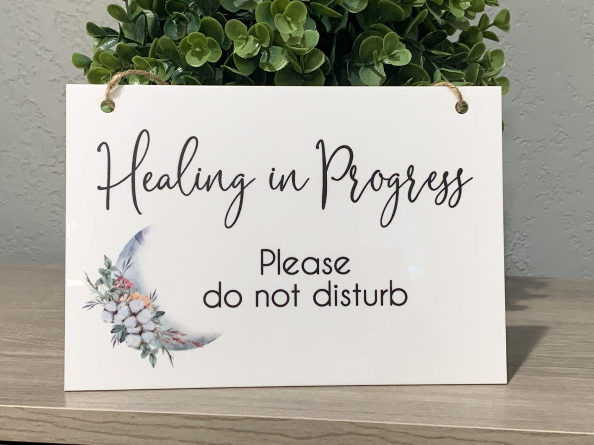 Healing In Progress | Moon White Acrylic Door Sign UV printed on white acrylic