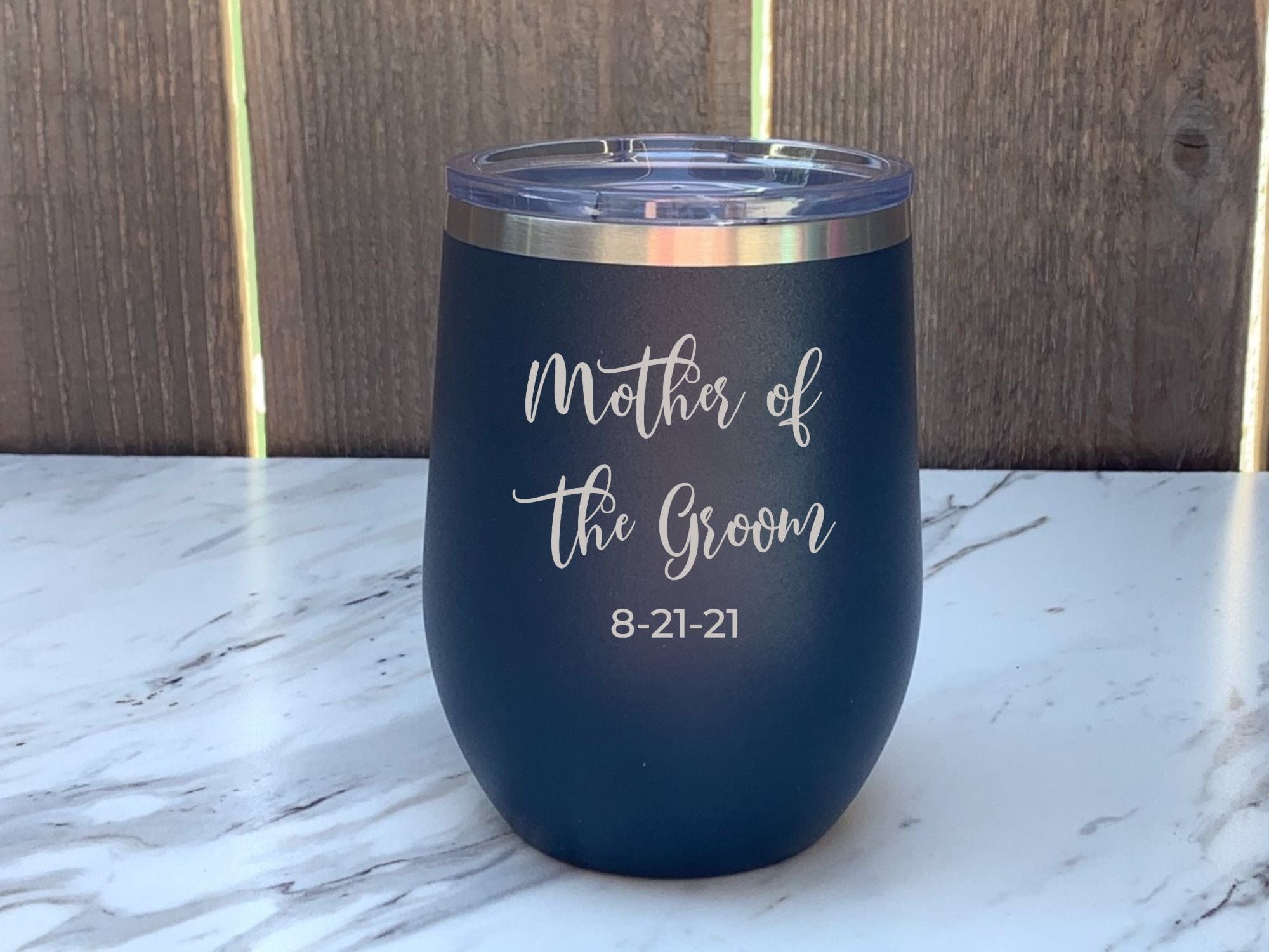 Mother Of The Bride Or Groom Engraved Wine Tumbler Personalized With Wedding Date