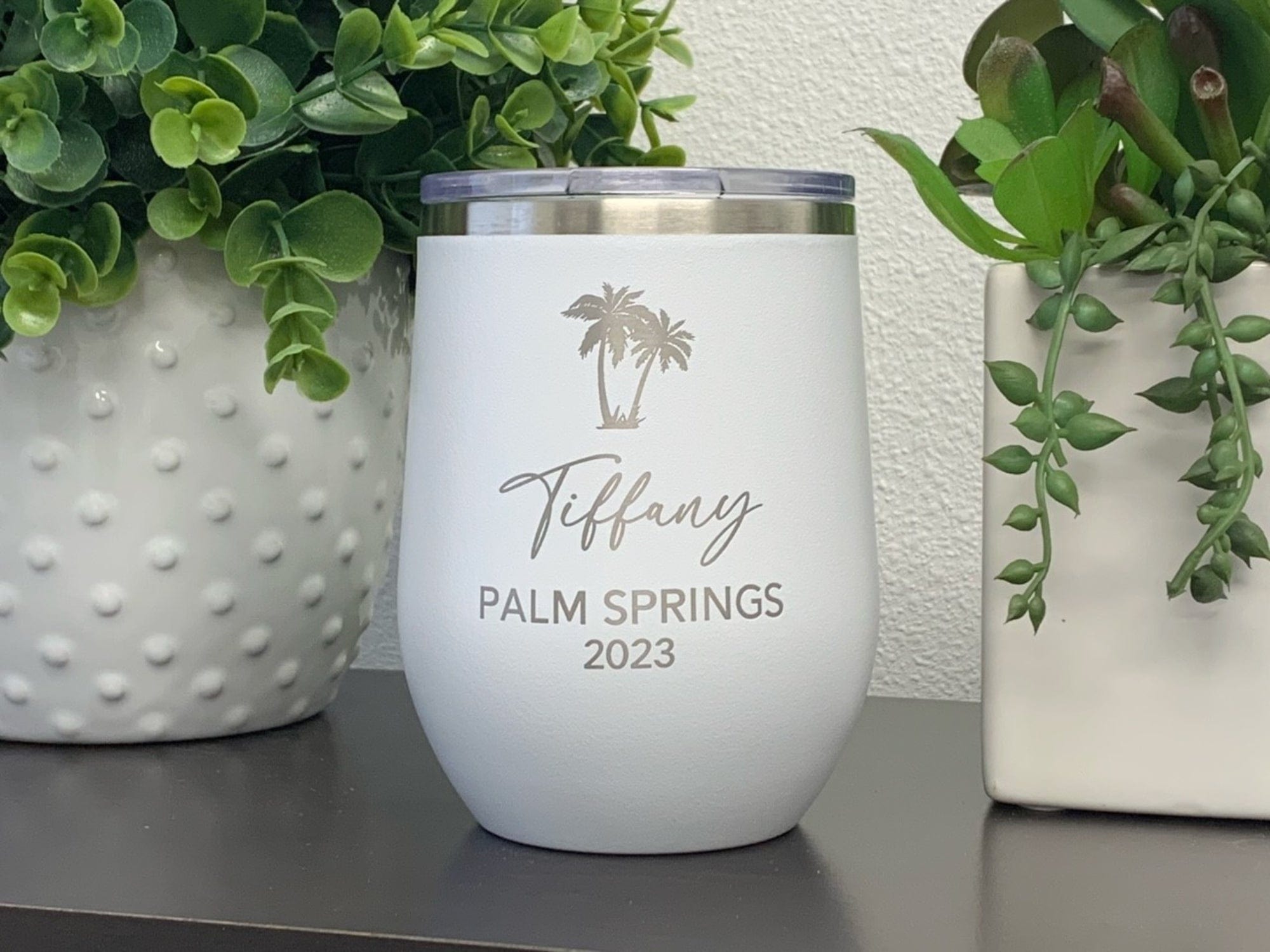 12oz tumbler wine tumbler name destination year 12oz Wine Tumbler With Palm Trees | Vacation Cup