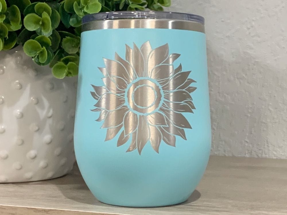 12oz tumbler wine tumbler Sunflower 12oz  Wine Tumbler - Engraved Flower Wine Cup