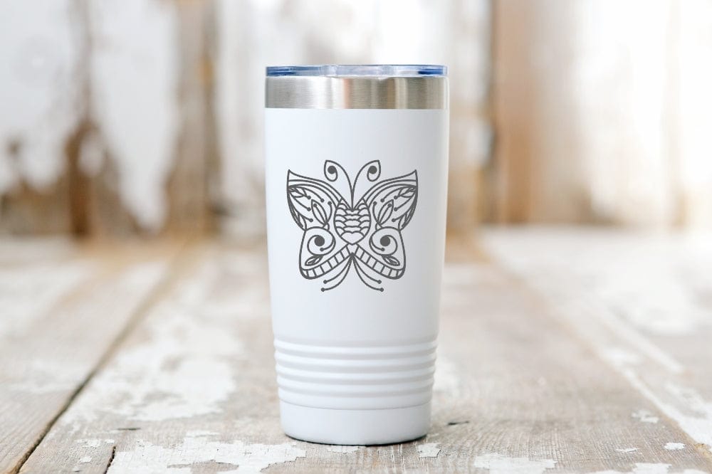 20oz Laser Engraved Butterfly Coffee Tumbler