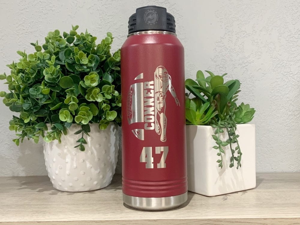 engraving 32 oz football name number Football 32oz Water Bottle Engraved With Name And Football Number