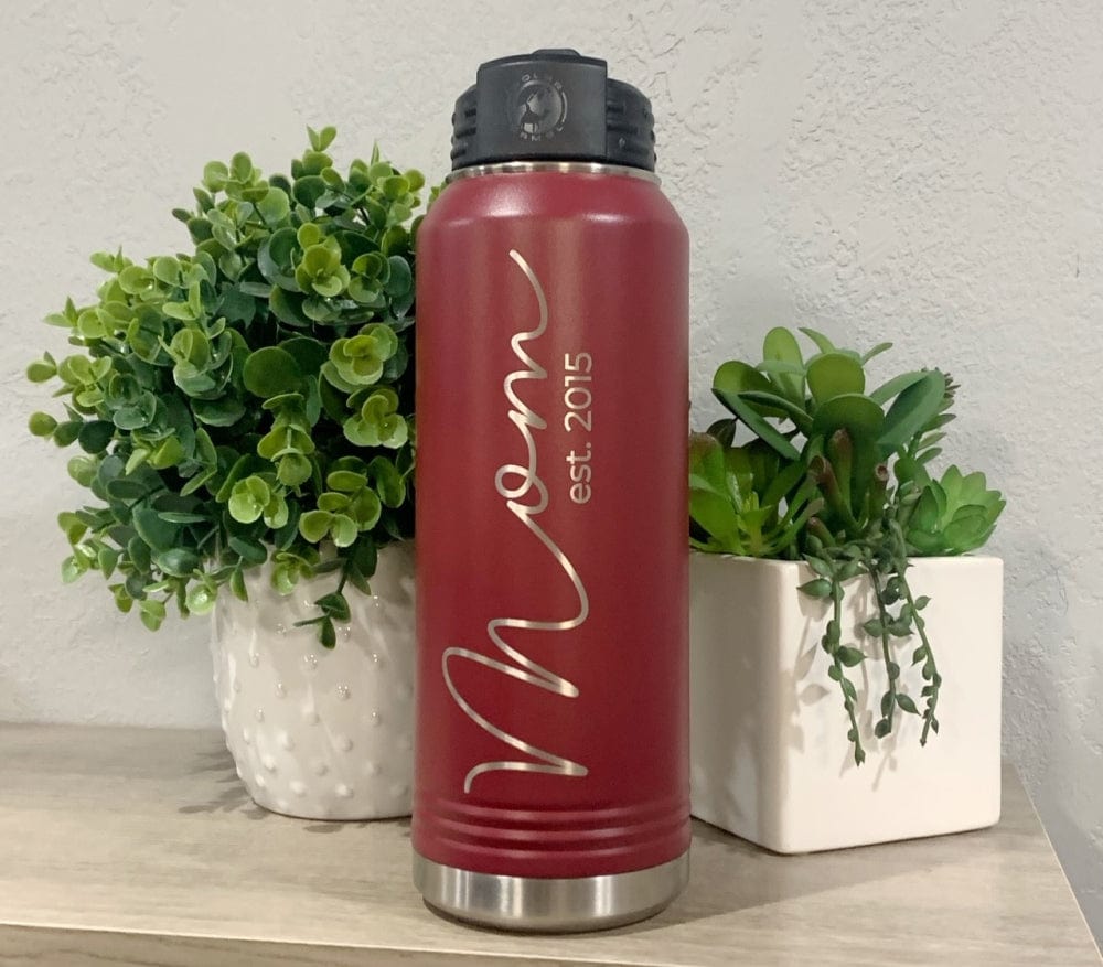engraving 32 oz mom mama Engraved Mom Water Bottle With Straw - Mom Established