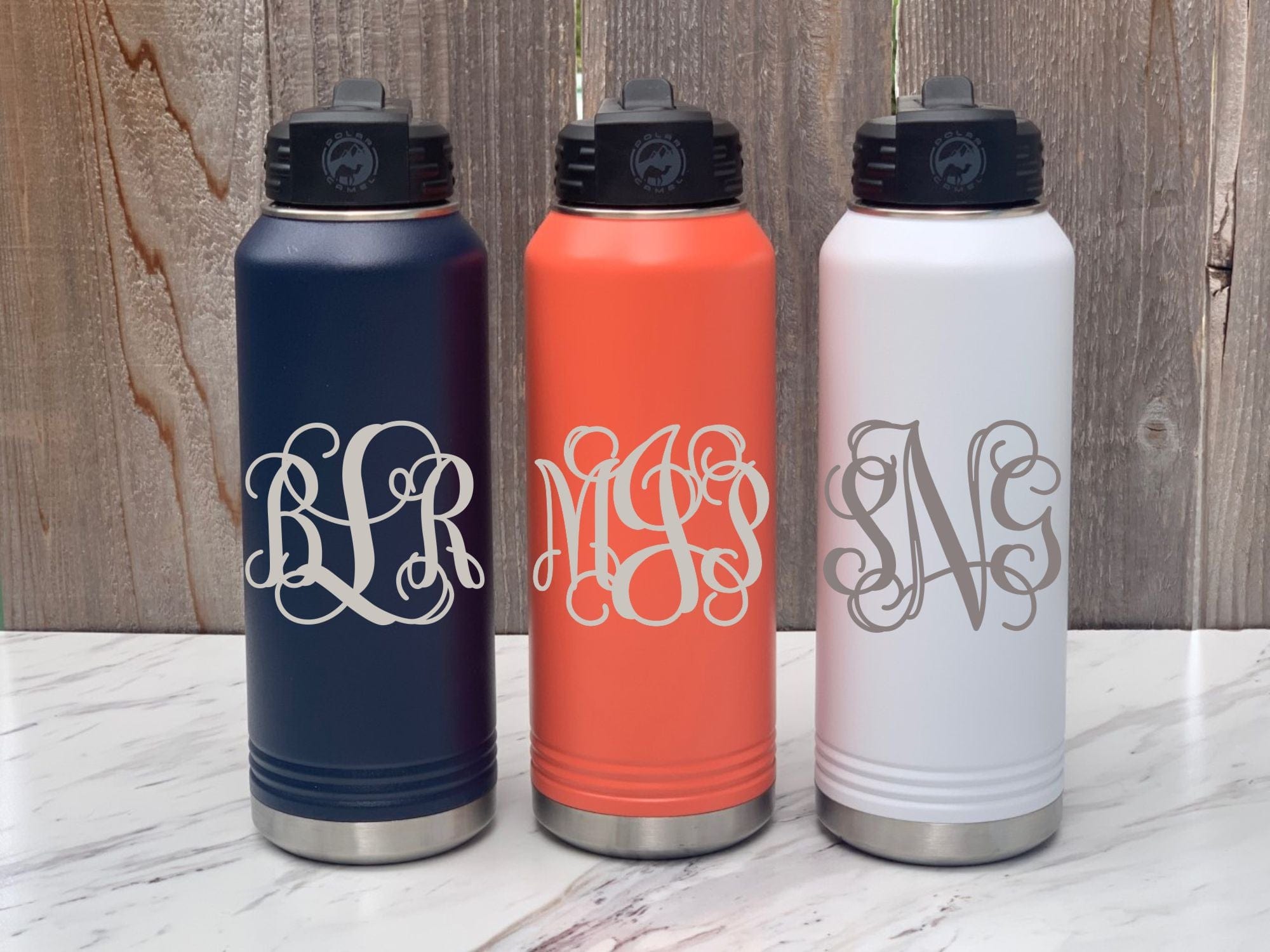 Engraved Monogram Water Bottle With Straw - 32 Oz Personalized Bottle