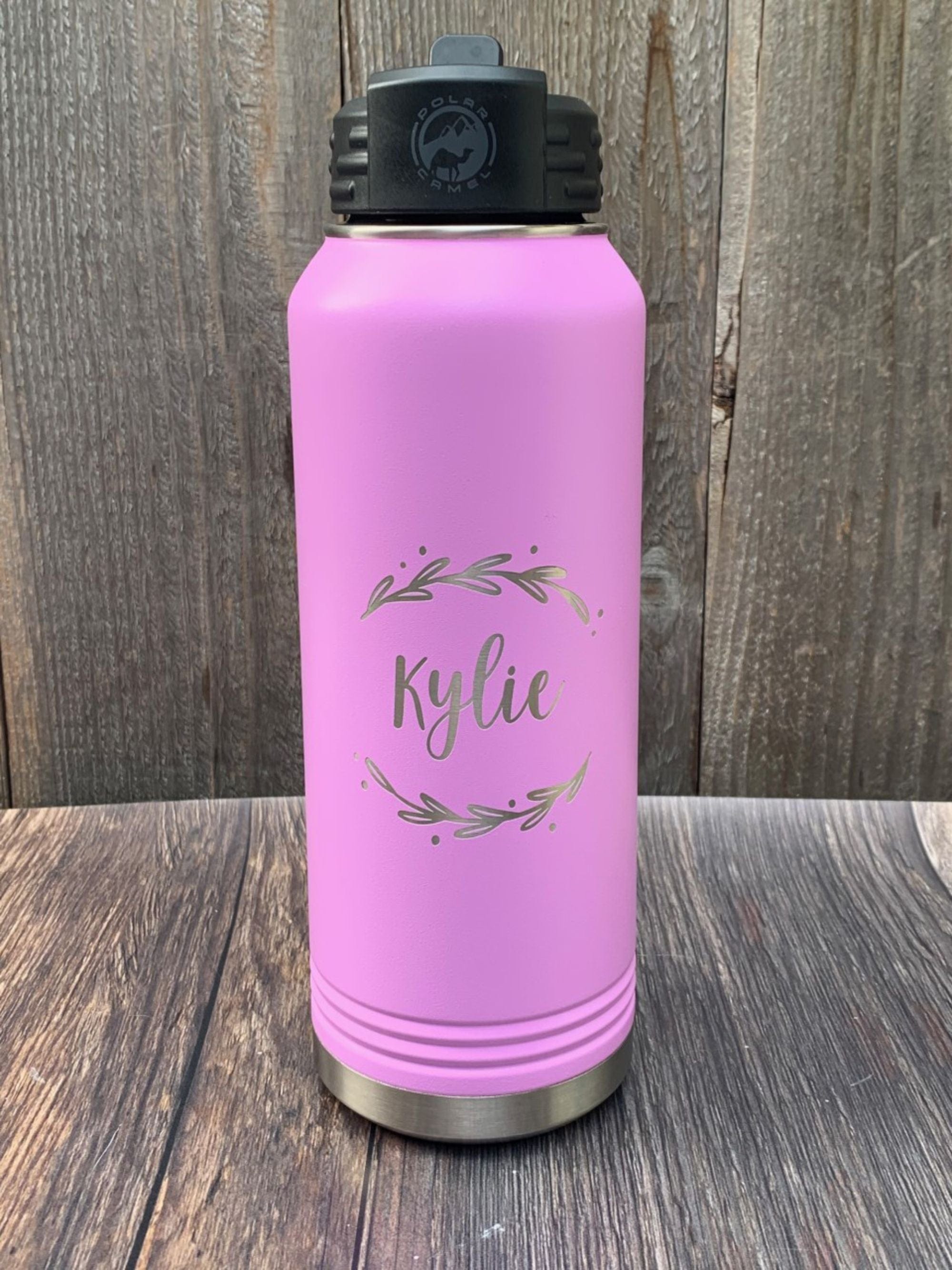 Personalized Water Bottle Engraved With Name And Wreath Leaf Design - Bridesmaid Water Bottle