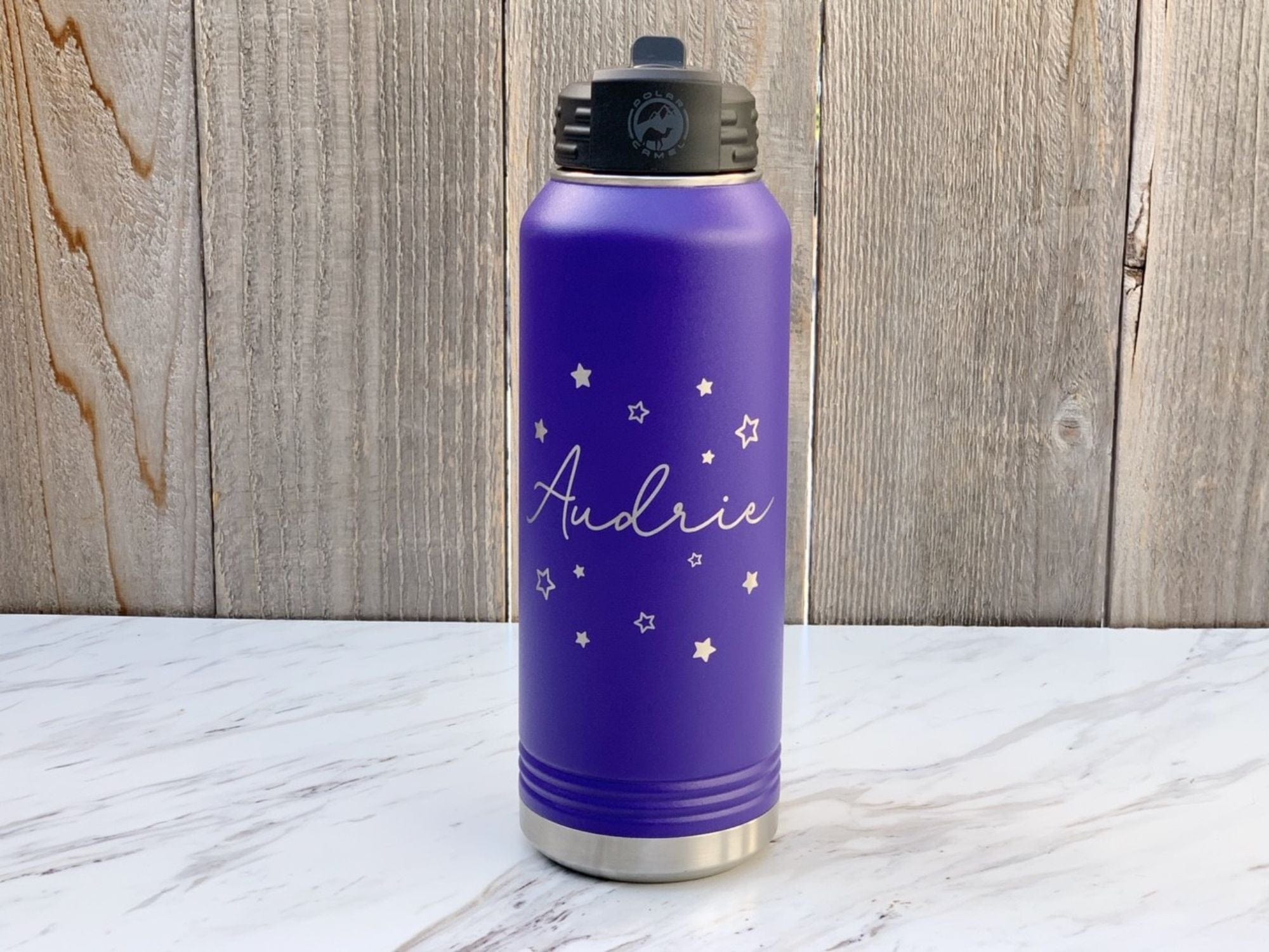 Engraved Water Bottle With Stars Personalized With Name - Girly Water Bottle