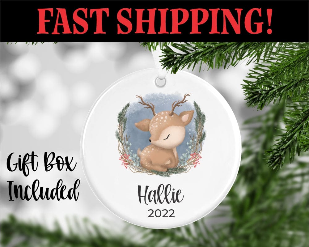 engraving CO name and year Baby Deer Ornament Personalized With Name And Year