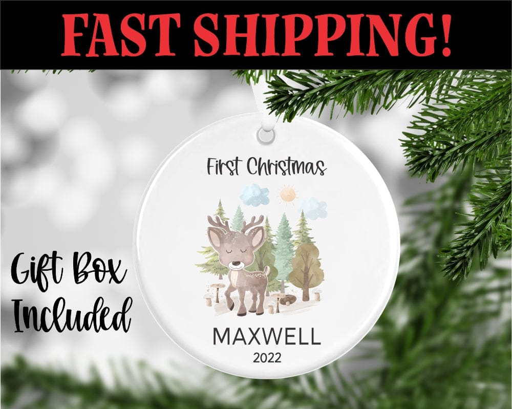 engraving CO name and year Baby Deer Personalized Ornament With Name And Year