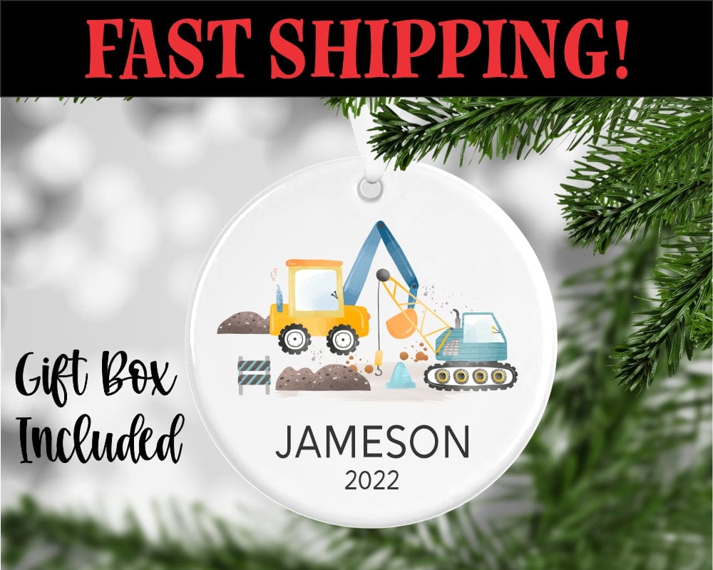 engraving CO name and year Construction Ornament Personalized With Name And Year