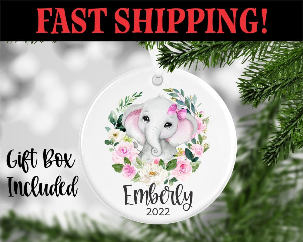 engraving CO name and year Elephant Ornament Personalized With Name And Year