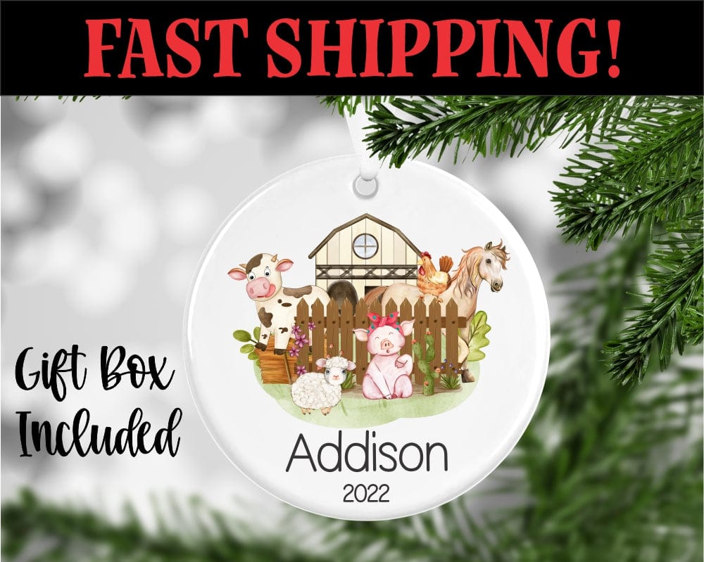 engraving CO name and year Farm Ornament Personalized With Name And Year