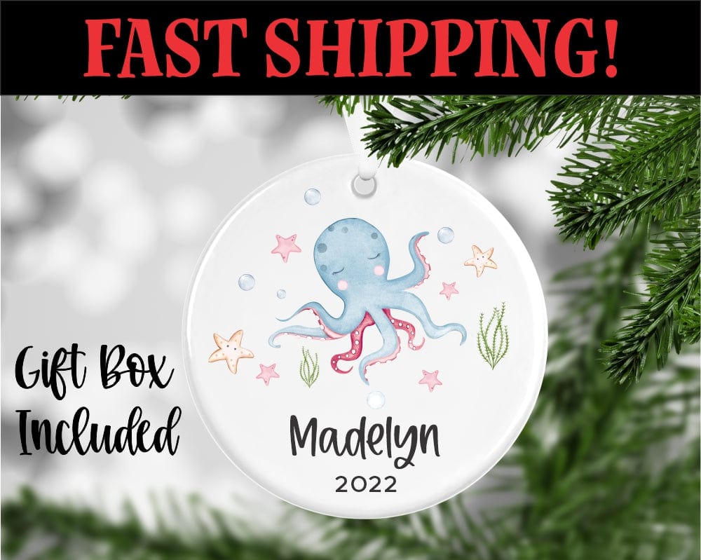 engraving CO name and year Octopus Ornament Personalized With Name And Year