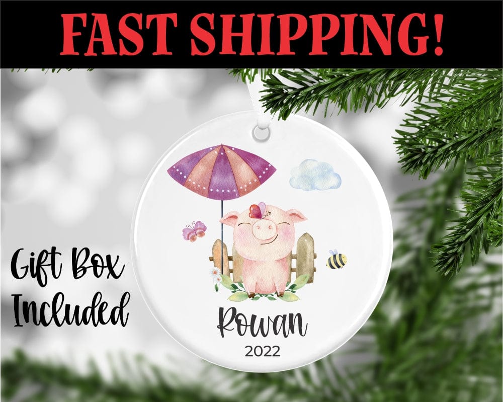 engraving CO name and year Personalized Pig Ornament With Name And Year