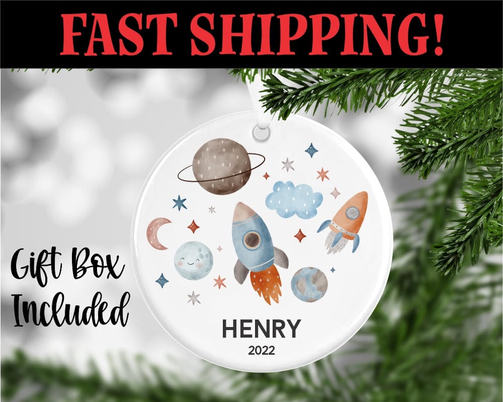 engraving CO name and year Space Ornament Personalized With Name And Year