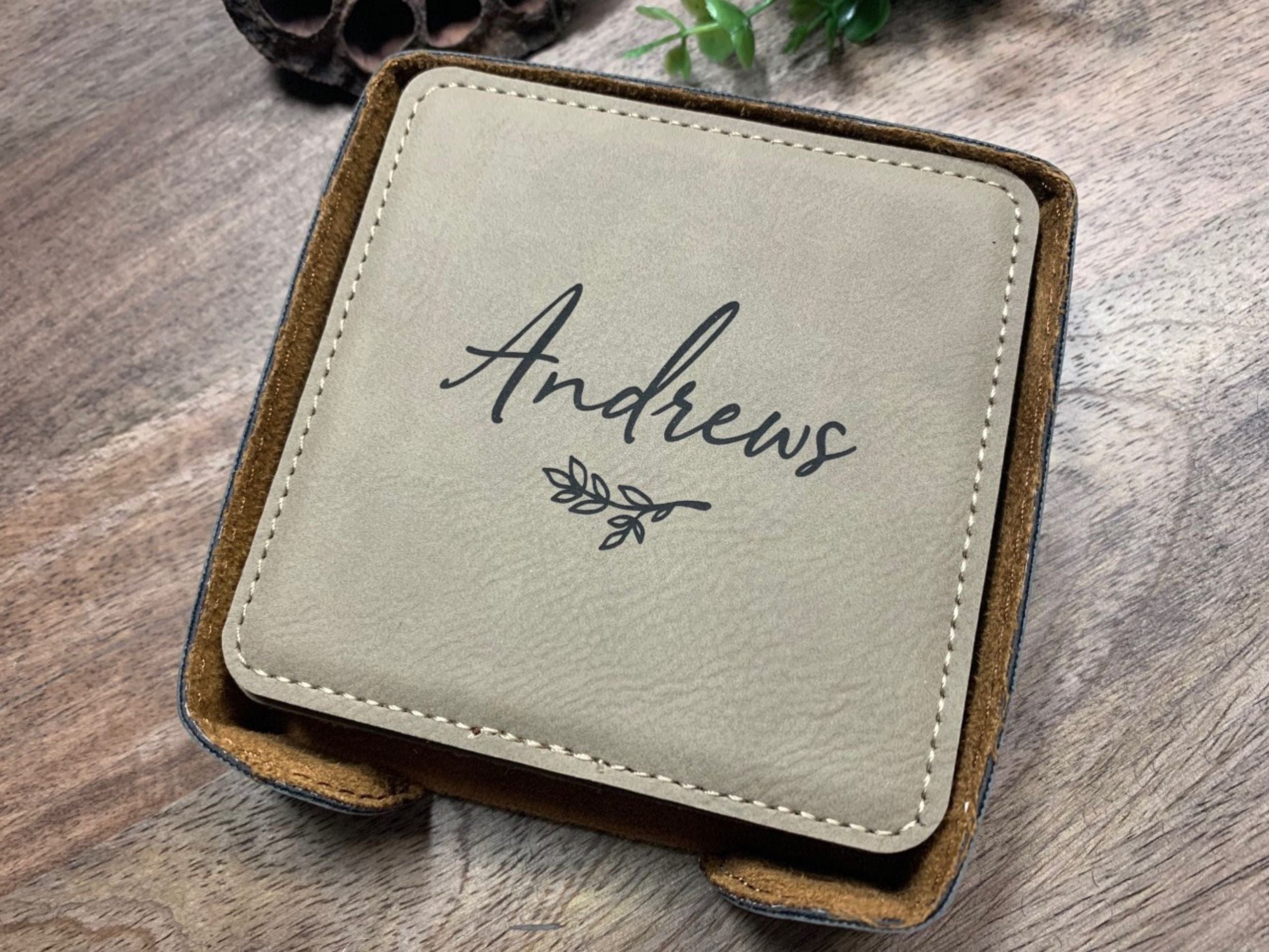 Customized Leatherette Engraved Coaster Set