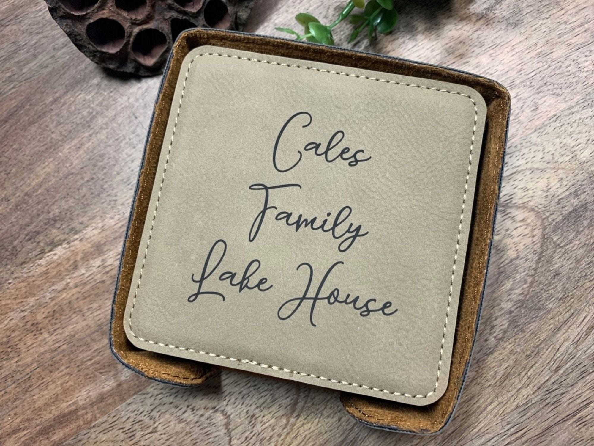 Lake House Coaster Set Personalized With Family Name