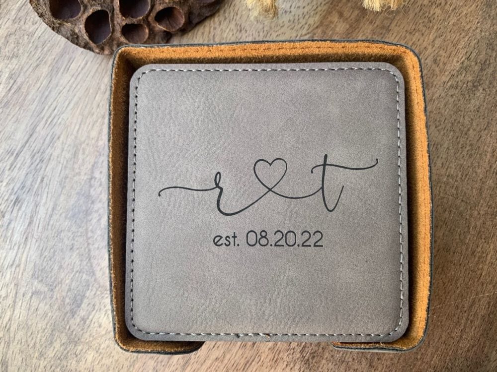 Coaster Set Personalized With Initials With Heart And Year