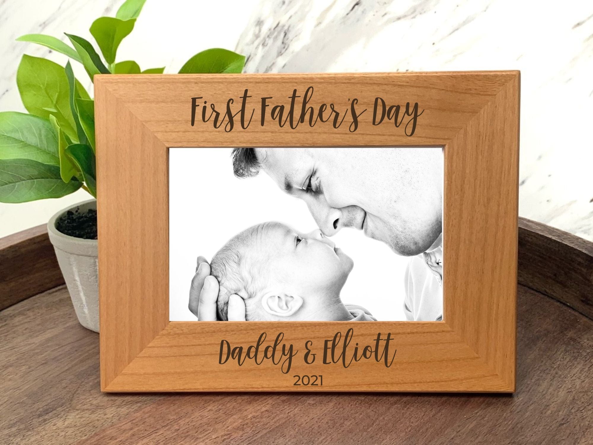 Alder wood first fathers day picture frame personalized with names and year