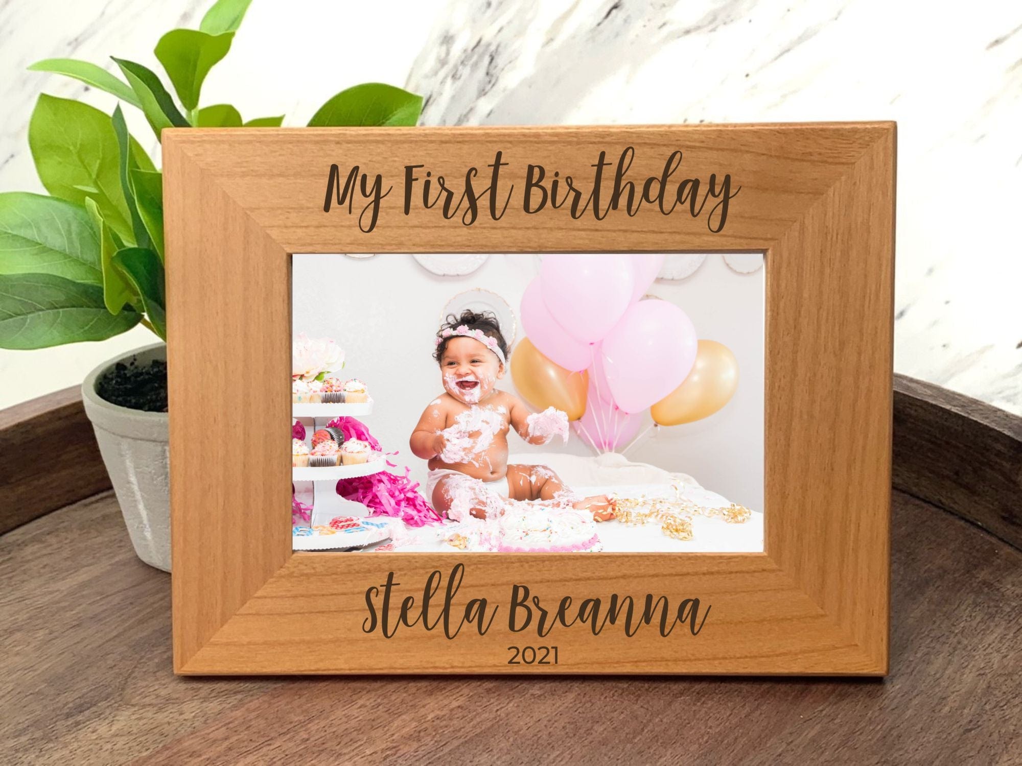Engraving PF name and year First Birthday Wood Picture Frame