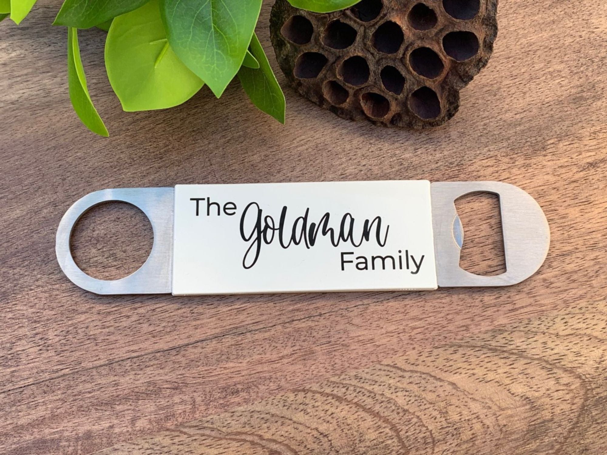 Couple Bottle Opener Engraved With Family Name | Home Bar Gift
