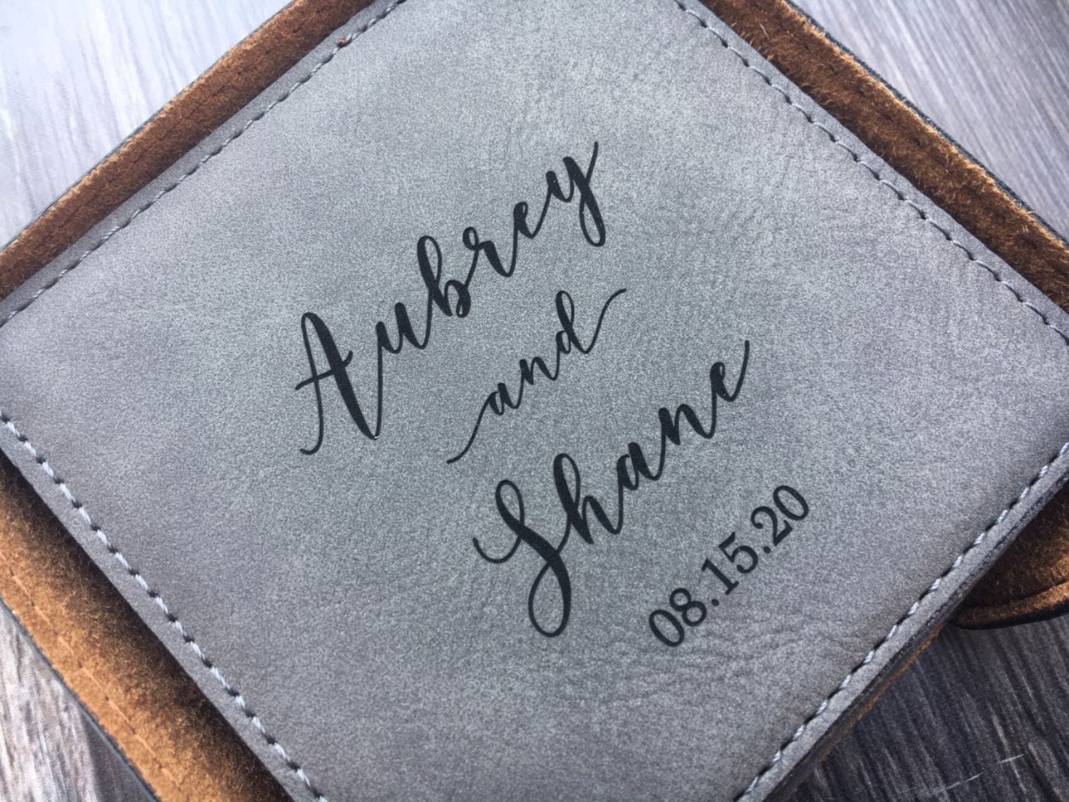Engraved Leatherette Coaster Set of 6 With Coaster Holder