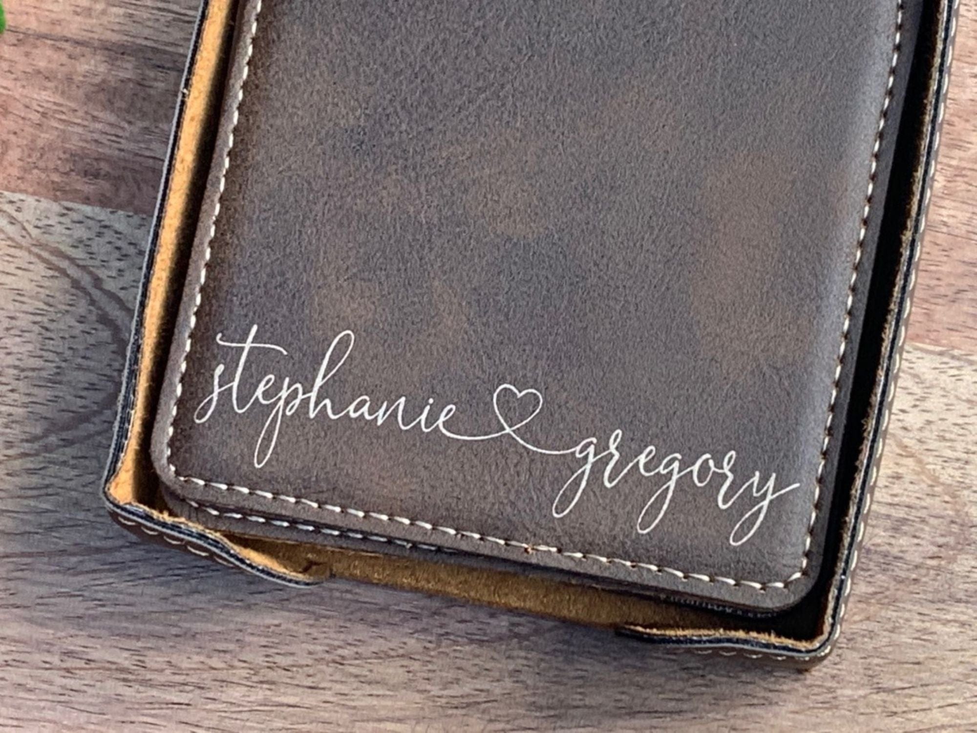 Leatherette Coaster Set With Names And Heart